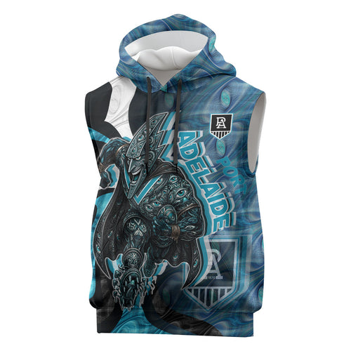 Personalised Port Adelaide Sleeveless Hoodie Trippy Psychedelic Abstract Art Mascot Football Fans