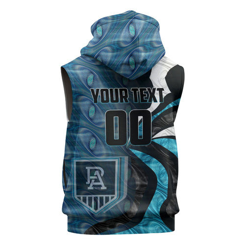 Personalised Port Adelaide Sleeveless Hoodie Trippy Psychedelic Abstract Art Mascot Football Fans