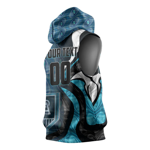 Personalised Port Adelaide Sleeveless Hoodie Trippy Psychedelic Abstract Art Mascot Football Fans