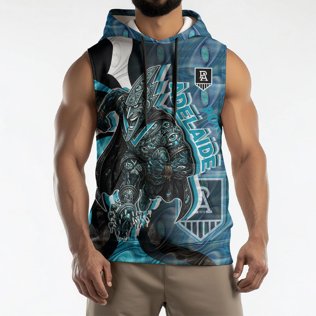Personalised Port Adelaide Sleeveless Hoodie Trippy Psychedelic Abstract Art Mascot Football Fans