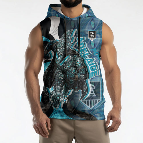 Personalised Port Adelaide Sleeveless Hoodie Trippy Psychedelic Abstract Art Mascot Football Fans