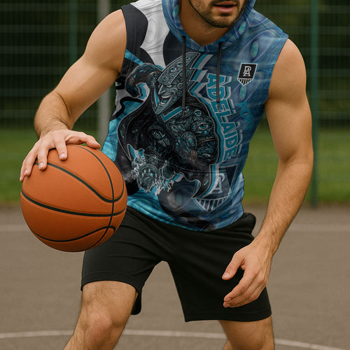 Personalised Port Adelaide Sleeveless Hoodie Trippy Psychedelic Abstract Art Mascot Football Fans
