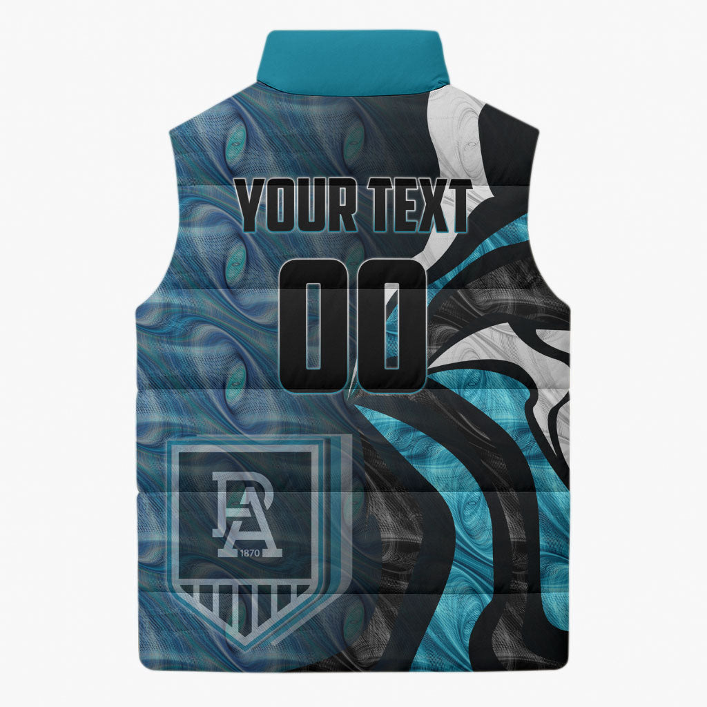 Personalised Port Adelaide Sleeveless Puffer Jacket Trippy Psychedelic Abstract Art Mascot Football Fans