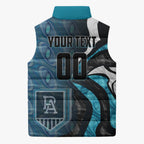 Personalised Port Adelaide Sleeveless Puffer Jacket Trippy Psychedelic Abstract Art Mascot Football Fans