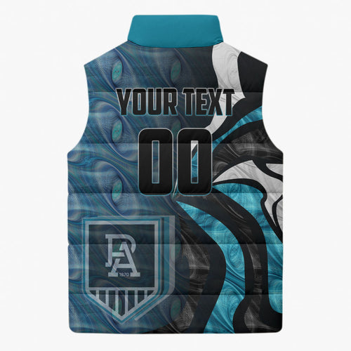 Personalised Port Adelaide Sleeveless Puffer Jacket Trippy Psychedelic Abstract Art Mascot Football Fans
