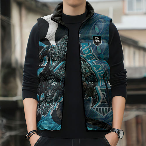 Personalised Port Adelaide Sleeveless Puffer Jacket Trippy Psychedelic Abstract Art Mascot Football Fans