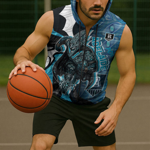 Personalised Port Adelaide Sleeveless Zip Hoodie Trippy Psychedelic Abstract Art Mascot Football Fans