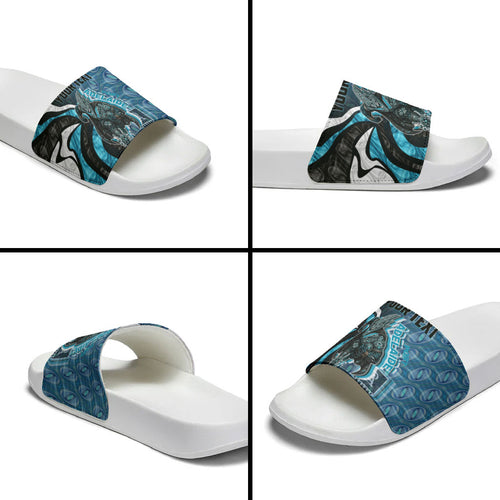 Personalised Port Adelaide Slide Sandals Trippy Psychedelic Abstract Art Mascot Football Fans