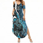 Personalised Port Adelaide Summer Maxi Dress Trippy Psychedelic Abstract Art Mascot Football Fans