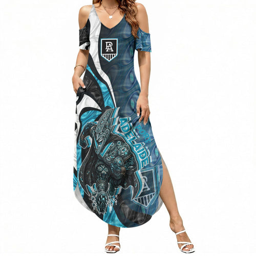 Personalised Port Adelaide Summer Maxi Dress Trippy Psychedelic Abstract Art Mascot Football Fans