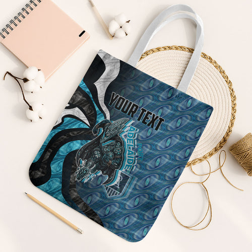 Personalised Port Adelaide Tote Bag Trippy Psychedelic Abstract Art Mascot Football Fans