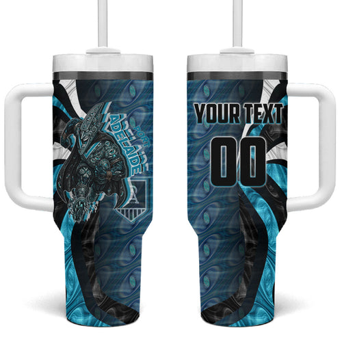 Personalised Port Adelaide Tumbler With Handle Trippy Psychedelic Abstract Art Mascot Football Fans