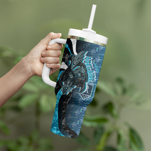 Personalised Port Adelaide Tumbler With Handle Trippy Psychedelic Abstract Art Mascot Football Fans