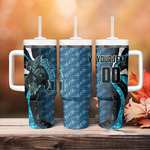 Personalised Port Adelaide Tumbler With Handle Trippy Psychedelic Abstract Art Mascot Football Fans