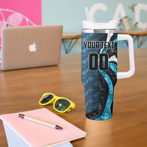 Personalised Port Adelaide Tumbler With Handle Trippy Psychedelic Abstract Art Mascot Football Fans