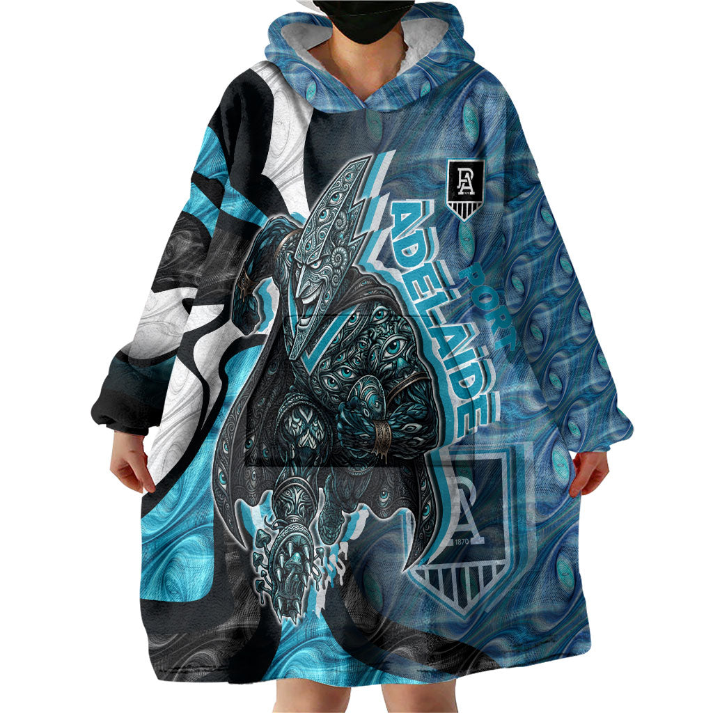 Personalised Port Adelaide Wearable Blanket Hoodie Trippy Psychedelic Abstract Art Mascot Football Fans