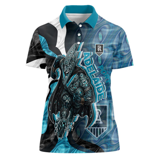 Personalised Port Adelaide Women Polo Shirt Trippy Psychedelic Abstract Art Mascot Football Fans