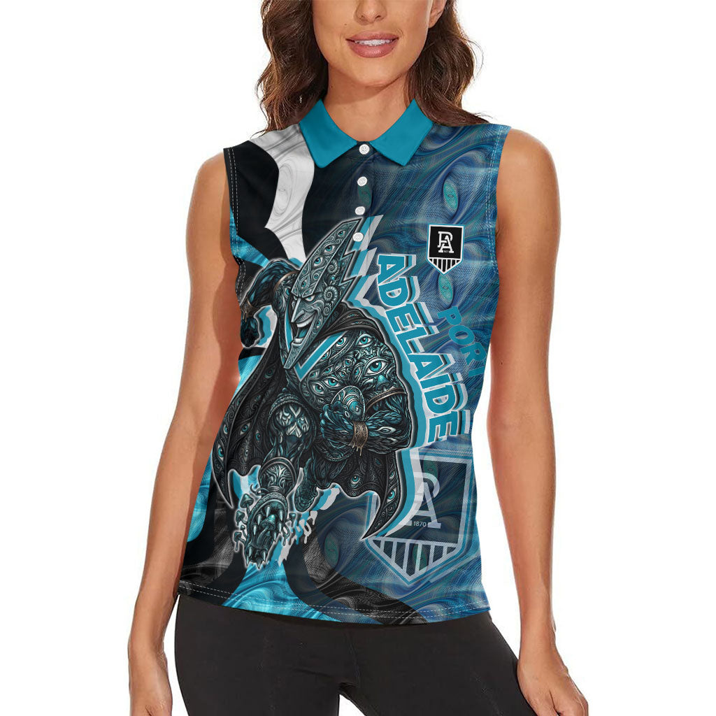 Personalised Port Adelaide Women Sleeveless Polo Shirt Trippy Psychedelic Abstract Art Mascot Football Fans