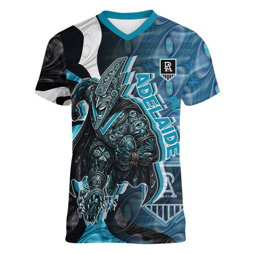 Personalised Port Adelaide Women V-Neck T-Shirt Trippy Psychedelic Abstract Art Mascot Football Fans