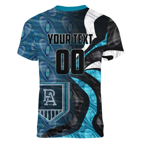 Personalised Port Adelaide Women V-Neck T-Shirt Trippy Psychedelic Abstract Art Mascot Football Fans