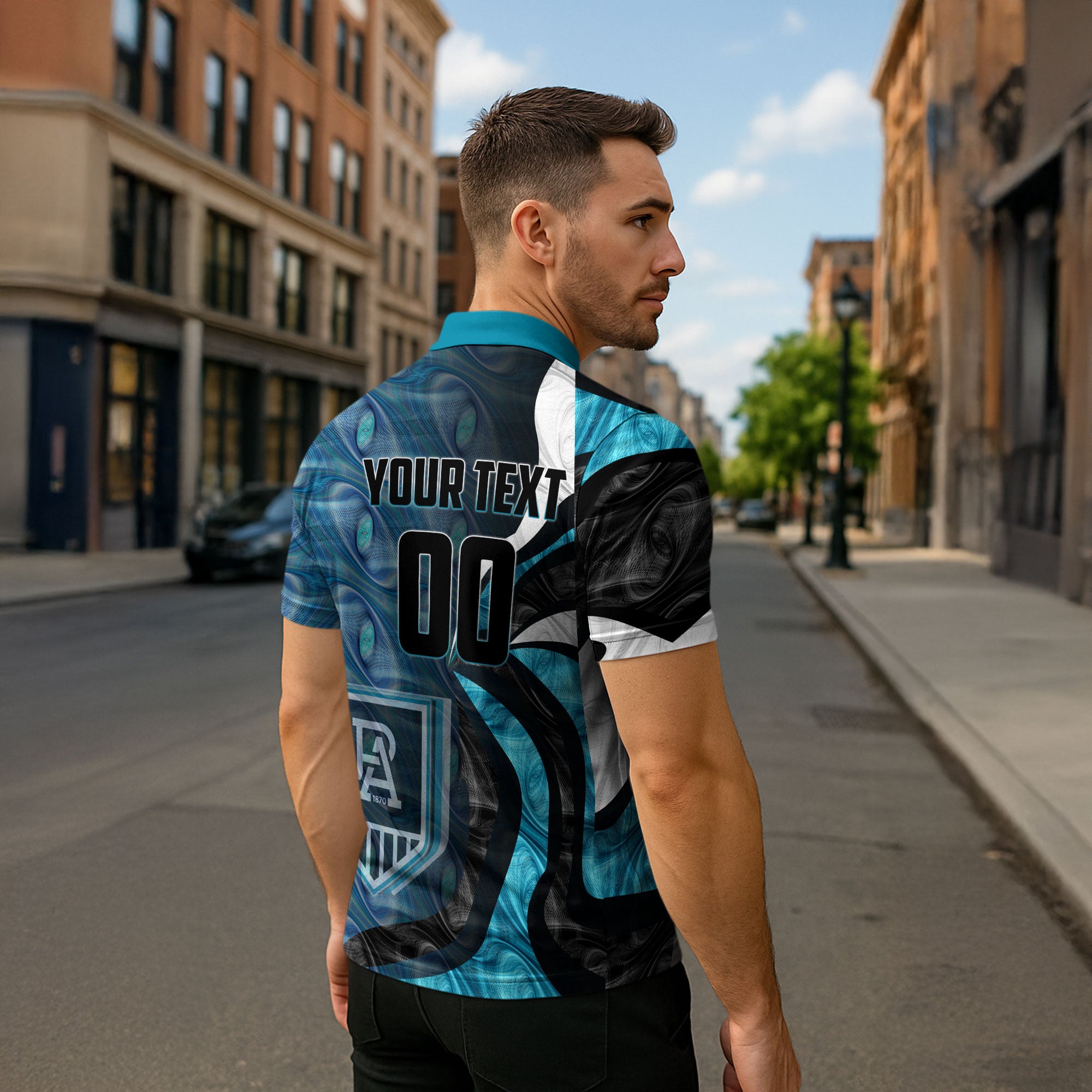 Personalised Port Adelaide Zipper Polo Shirt Trippy Psychedelic Abstract Art Mascot Football Fans