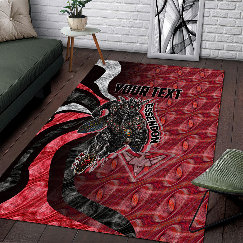 Personalised Essendon Bombers Area Rug Trippy Psychedelic Abstract Art Mascot Football Fans