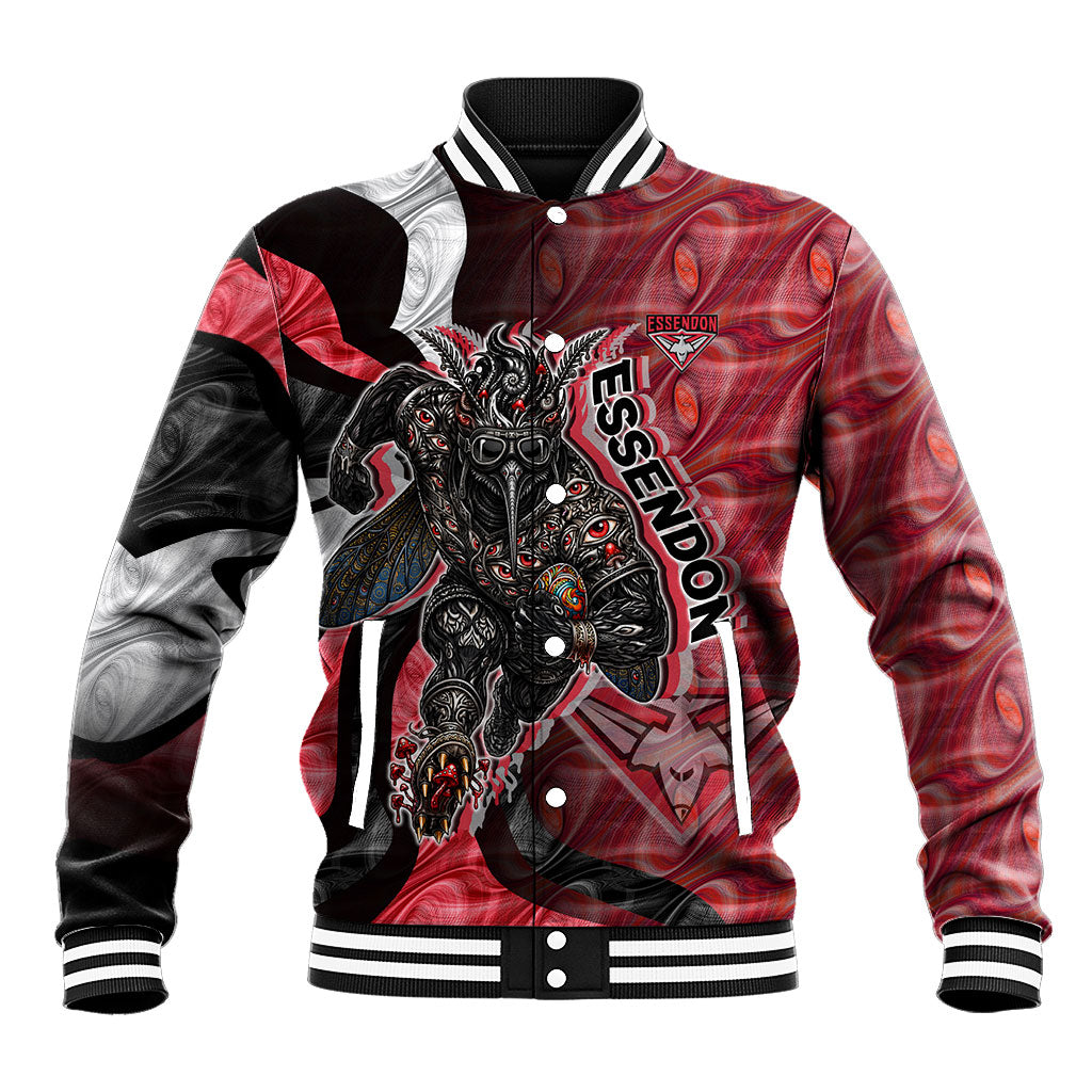 Personalised Essendon Bombers Baseball Jacket Trippy Psychedelic Abstract Art Mascot Football Fans