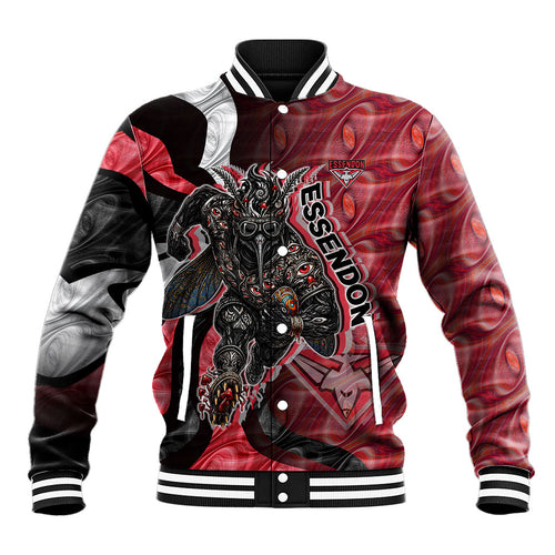 Personalised Essendon Bombers Baseball Jacket Trippy Psychedelic Abstract Art Mascot Football Fans