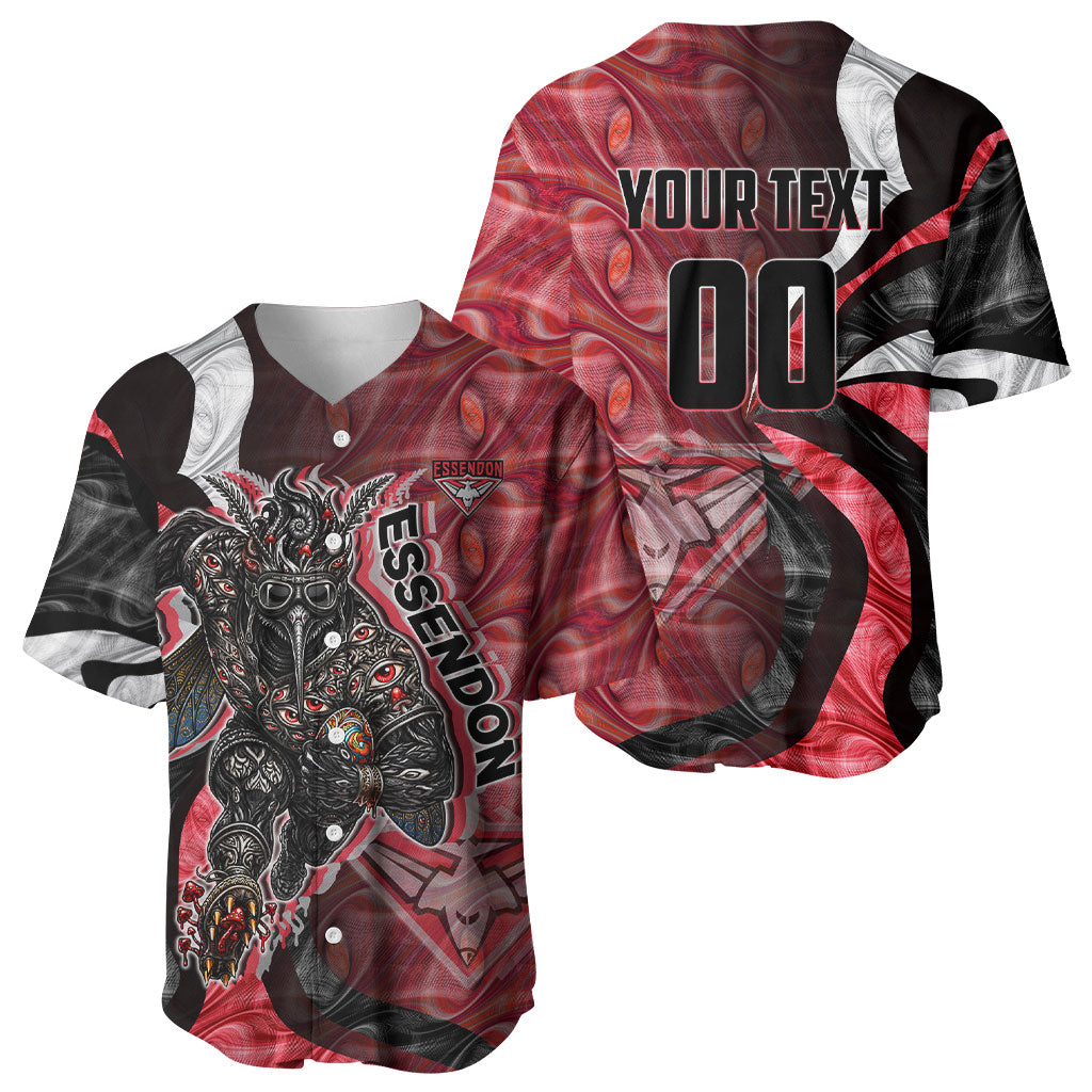 Personalised Essendon Bombers Baseball Jersey Trippy Psychedelic Abstract Art Mascot Football Fans