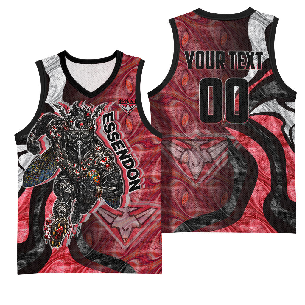 Personalised Essendon Bombers Basketball Jersey Trippy Psychedelic Abstract Art Mascot Football Fans