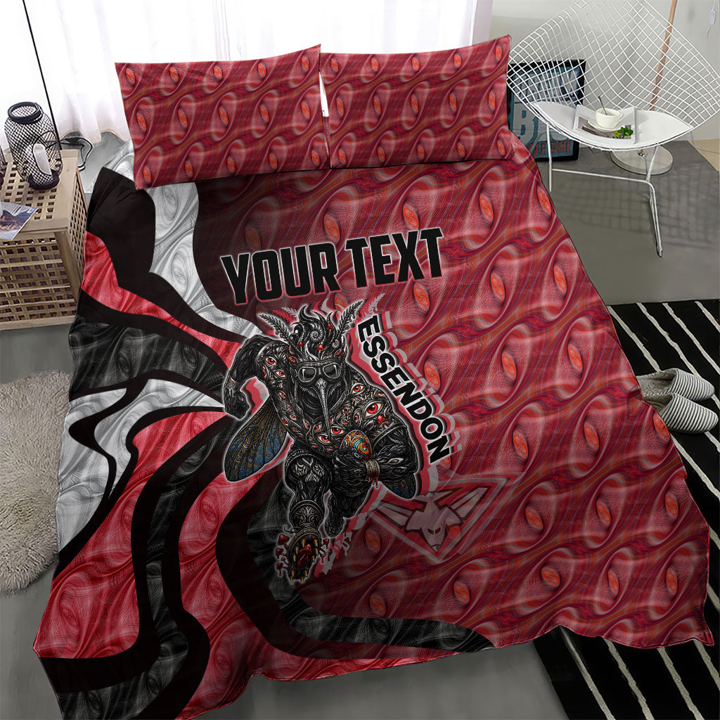 Personalised Essendon Bombers Bedding Set Trippy Psychedelic Abstract Art Mascot Football Fans