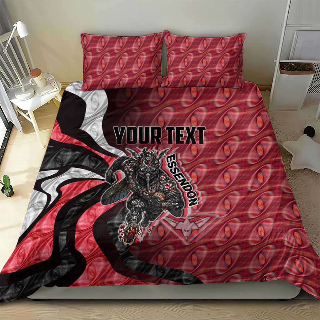 Personalised Essendon Bombers Bedding Set Trippy Psychedelic Abstract Art Mascot Football Fans