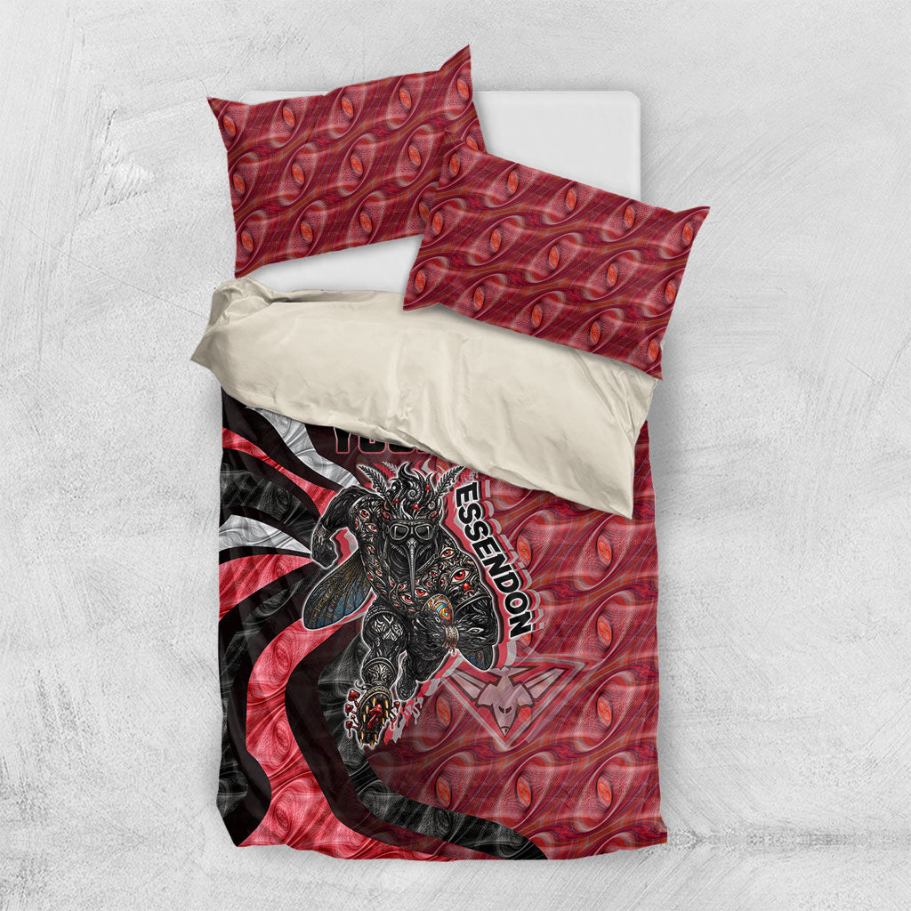Personalised Essendon Bombers Bedding Set Trippy Psychedelic Abstract Art Mascot Football Fans