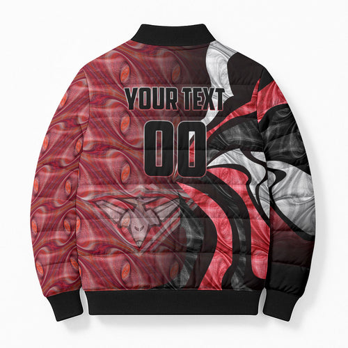 Personalised Essendon Bombers Bomber Puffer Jacket Trippy Psychedelic Abstract Art Mascot Football Fans