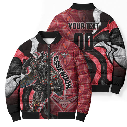 Personalised Essendon Bombers Bomber Puffer Jacket Trippy Psychedelic Abstract Art Mascot Football Fans
