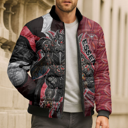 Personalised Essendon Bombers Bomber Puffer Jacket Trippy Psychedelic Abstract Art Mascot Football Fans