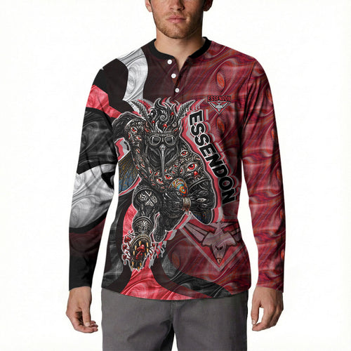 Personalised Essendon Bombers Button Sweatshirt Trippy Psychedelic Abstract Art Mascot Football Fans