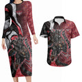 Personalised Essendon Bombers Couples Matching Long Sleeve Bodycon Dress and Hawaiian Shirt Trippy Psychedelic Abstract Art Mascot Football Fans
