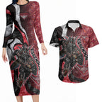Personalised Essendon Bombers Couples Matching Long Sleeve Bodycon Dress and Hawaiian Shirt Trippy Psychedelic Abstract Art Mascot Football Fans
