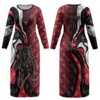 Personalised Essendon Bombers Couples Matching Long Sleeve Bodycon Dress and Hawaiian Shirt Trippy Psychedelic Abstract Art Mascot Football Fans