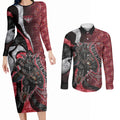 Personalised Essendon Bombers Couples Matching Long Sleeve Bodycon Dress and Long Sleeve Button Shirt Trippy Psychedelic Abstract Art Mascot Football Fans