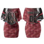Personalised Essendon Bombers Couples Matching Off Shoulder Short Dress and Hawaiian Shirt Trippy Psychedelic Abstract Art Mascot Football Fans