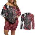 Personalised Essendon Bombers Couples Matching Off Shoulder Short Dress and Long Sleeve Button Shirt Trippy Psychedelic Abstract Art Mascot Football Fans