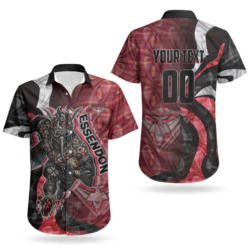 Personalised Essendon Bombers Couples Matching Puletasi and Hawaiian Shirt Trippy Psychedelic Abstract Art Mascot Football Fans