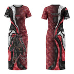 Personalised Essendon Bombers Couples Matching Short Sleeve Bodycon Dress and Hawaiian Shirt Trippy Psychedelic Abstract Art Mascot Football Fans