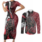 Personalised Essendon Bombers Couples Matching Short Sleeve Bodycon Dress and Long Sleeve Button Shirt Trippy Psychedelic Abstract Art Mascot Football Fans