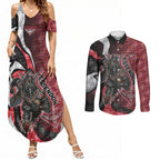 Personalised Essendon Bombers Couples Matching Summer Maxi Dress and Long Sleeve Button Shirt Trippy Psychedelic Abstract Art Mascot Football Fans