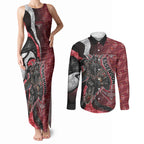 Personalised Essendon Bombers Couples Matching Tank Maxi Dress and Long Sleeve Button Shirt Trippy Psychedelic Abstract Art Mascot Football Fans