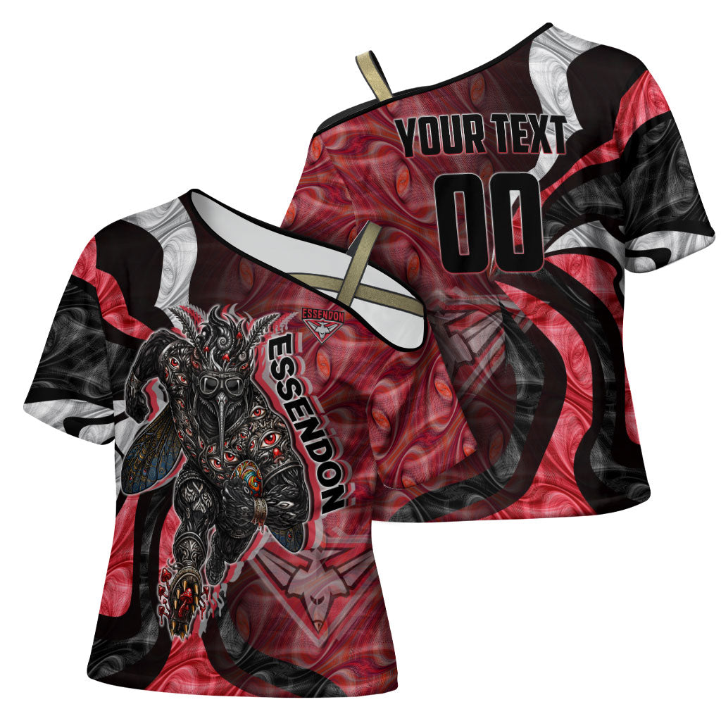 Personalised Essendon Bombers Cross Shoulder Shirt Trippy Psychedelic Abstract Art Mascot Football Fans