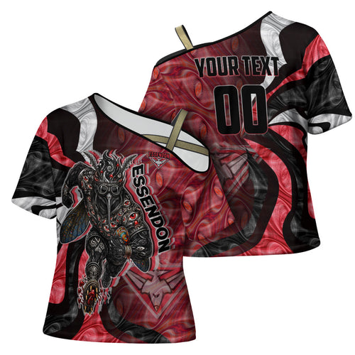 Personalised Essendon Bombers Cross Shoulder Shirt Trippy Psychedelic Abstract Art Mascot Football Fans